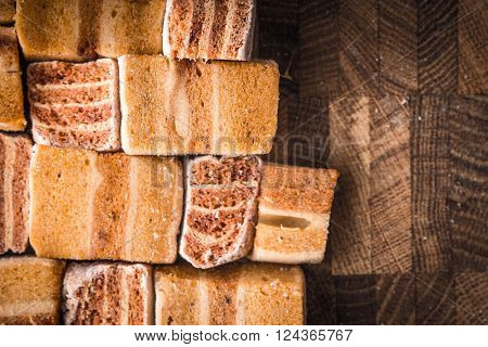 Different pieces of pastila on the wooden board top view
** Note: Shallow depth of field