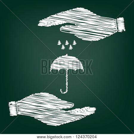 Umbrella with water drops. Rain protection symbol. Flat style icon with scribble effect
