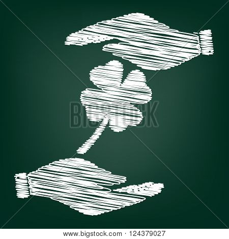 Leaf clover sign. Flat style icon with scribble effect
