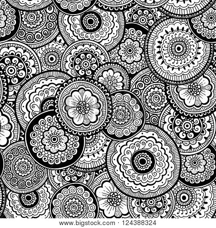 Decorative nature ornamental seamless pattern. Zen-tagle style and mehndi style.