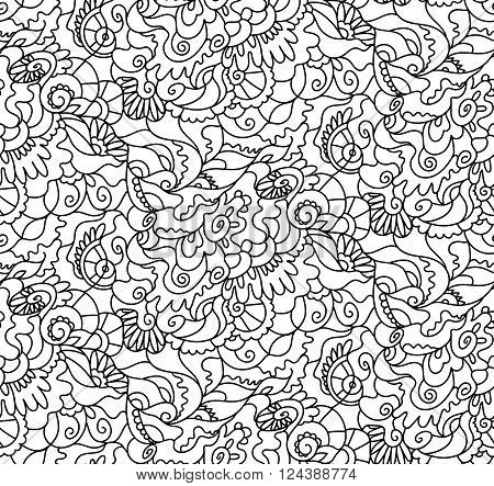Decorative nature ornamental seamless pattern. Zen-tagle style and mehndi style.