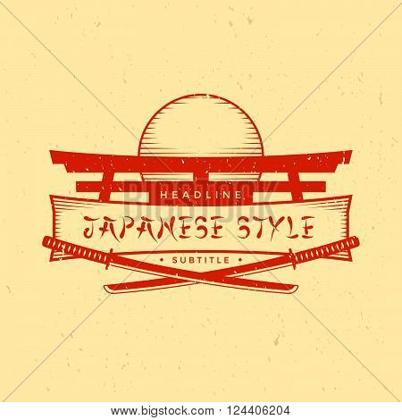 Vintage Japan Style Sign With Katanas.