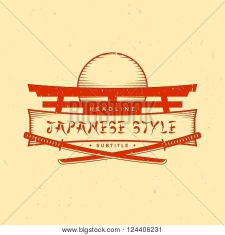 Vintage Japan Style Sign With Katanas.