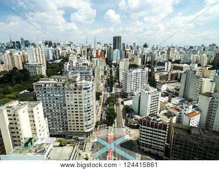 Aerial View of Consolacao Avenue Sao Paulo, Brazil