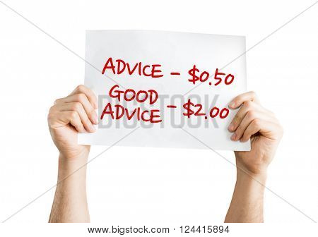 Advice - 0.50 / Good Advice - 2.00 placard isolated on white