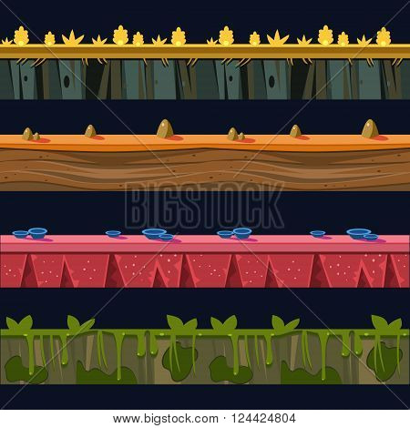 Different Environments Platformer Level Floor Design Set In 2-d Vector Looped Pattern