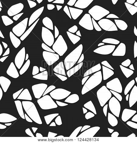 Seamless pattern with cones of hops or leaves and flowers
