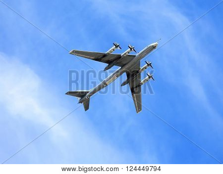 Russian long-range strategic bomber Tu-95 in flight