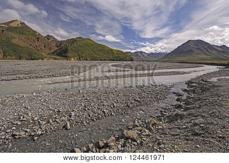 Braided River Coming out of the Hills in Denali National Park in Alaska