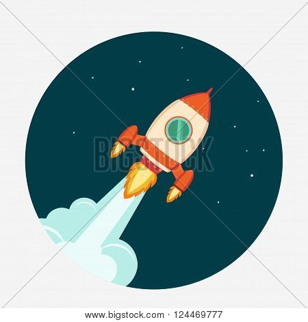 Rocket Start up concept flat style. Space rocket launch. Project development.  Vector