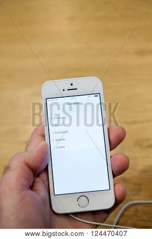 Paris France - Apr 4 2016: Calendar App On The New Apple Iphone Se During The Sales Launch Of The La