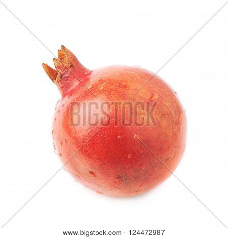 Pomegranate punica granatum fruit covered with multiple water drops isolated over the white background
