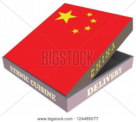 Delivery Ethnic cuisine China. Cardboard packaging. Vector illustration.