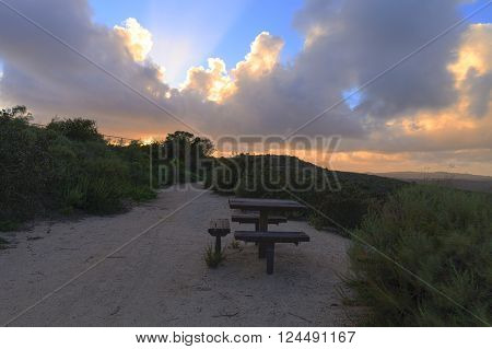 Panoramic view before sunset from the top of the hiking trail at Alta Laguna Park, 