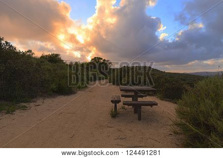 Panoramic view before sunset from the top of the hiking trail at Alta Laguna Park, 