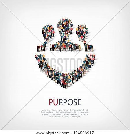 Isometric set of styles, purpose , web infographics concept  illustration of a crowded square, flat 3d. Crowd point group forming a predetermined shape. Creative people. - Vector Illustration. Stock vector.