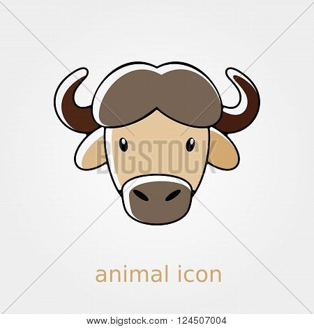 Buffalo bull bison ox flat icon. Animal horned head vector symbol eps 10
