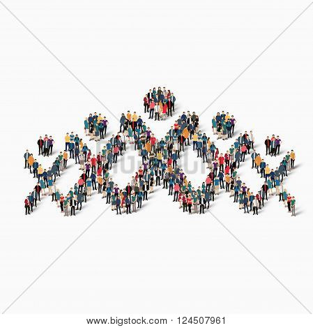 Isometric set of styles, man, symbol , web infographics concept vector illustration of a crowded square, flat 3d. Crowd point group forming a predetermined shape. Creative people. - Vector Illustration. Stock vector.