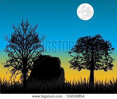 The Matutinal landscape on nature and tree.Vector illustration