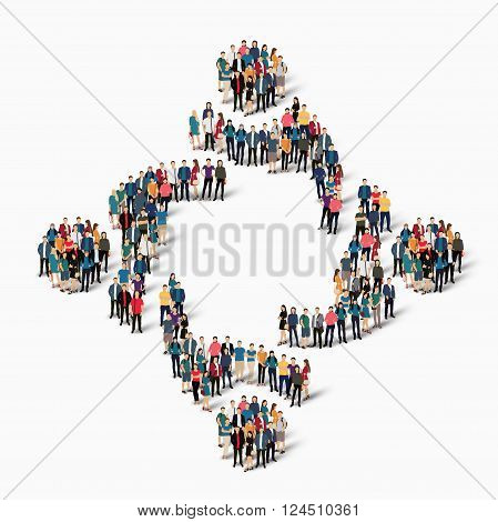 Isometric set of styles abstract business symbol web infographics concept vector illustration of a crowded square, flat 3d. Crowd point group forming a predetermined shape. Creative people. - Vector Illustration. Stock vector.