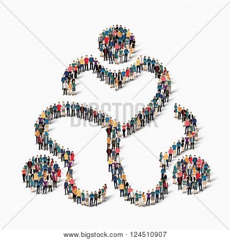Isometric set of styles abstract business symbol web infographics concept vector illustration of a crowded square, flat 3d. Crowd point group forming a predetermined shape. Creative people. - Vector Illustration. Stock vector.