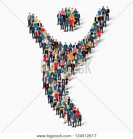Isometric set of styles , dancing man , web infographics concept  illustration of a crowded square, flat 3d. Crowd point group forming a predetermined shape. Creative people. - Vector Illustration. Stock vector.