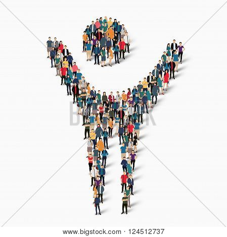 Isometric set of styles , dancing man , web infographics concept  illustration of a crowded square, flat 3d. Crowd point group forming a predetermined shape. Creative people. - Vector Illustration. Stock vector.
