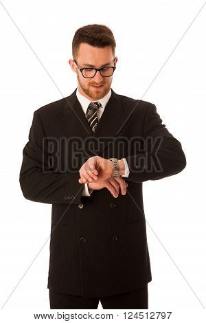 Successful Businessman In Formal Suit Chacking Time On Wrist Watch.