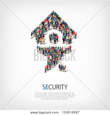 Isometric set of styles, security  , web infographics concept  illustration of a crowded square, flat 3d. Crowd point group forming a predetermined shape. Creative people. - Vector Illustration. Stock vector.