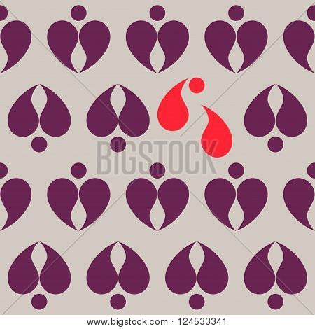 Abstract dots and droplets creating a heart. Seamless pattern