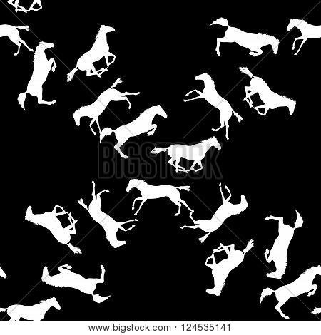 Horse racing image for background banners flyers. Vector seamless pattern with horses. White horse seamless pattern on blackboard. Background with Equine sports theme
