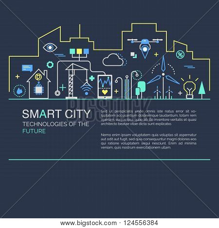 Modern minimal linear design. Illustration of innovations and Internet of things. Green home and technologies.