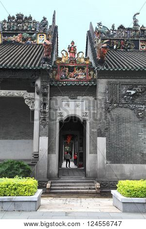 GUANGZHOU, CHINA - MARCH 31, 2013: The Chen Clan Ancestral Hall on March 31, 2013 in Guangzhou, China. It is a historic landmark ancestral temple and study place for imperial examination in China.