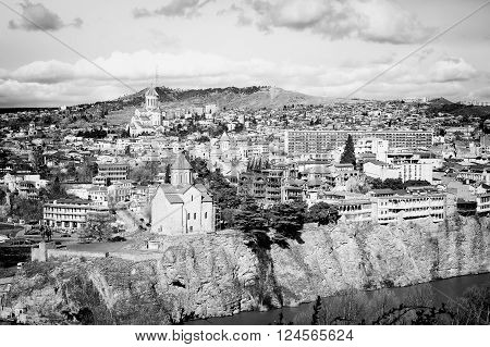 Tbilisi city center aerial view from Narikala Fortress Georgia