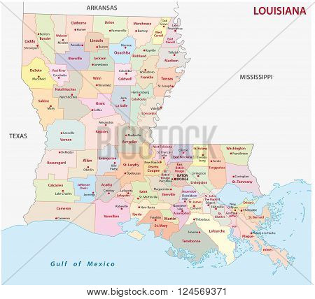 administrative map of the US American Federal State louisiana