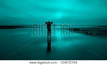 the man behind the shadow and colored background