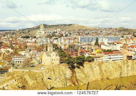 Tbilisi city center aerial view from Narikala Fortress Georgia