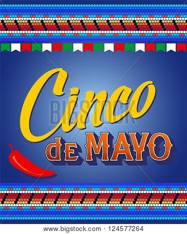 Cinco De Mayo hand drawn lettering design on a blue background