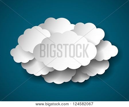 Paper cut clouds, realistic vector illustration. Blank cloud in center for your text or other information. Vector EPS 10.