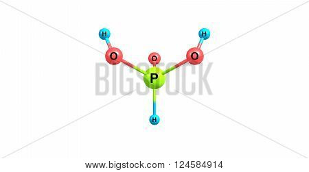 3D illustration of Phosphorous acid. It is the compound described by the formula H3PO3. Phosphorous acid is an intermediate in the preparation of other phosphorus compounds.