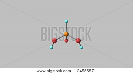 3D illustration of Phosphorous acid. It is the compound described by the formula H3PO3. Phosphorous acid is an intermediate in the preparation of other phosphorus compounds.