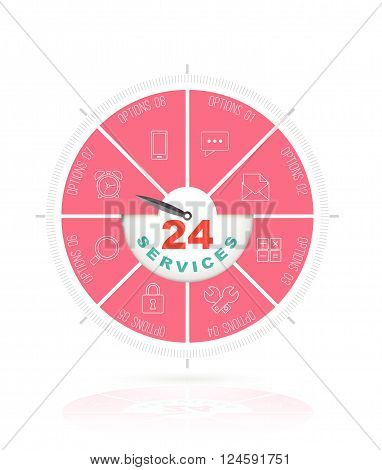 Circle step with icons. 24 services concept.