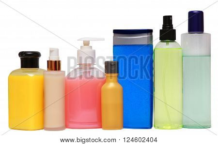 Closed Cosmetic Or Hygiene  Plastic Bottle Of Gel, Liquid Soap, Lotion, Cream, Shampoo. Isolated On White Background.