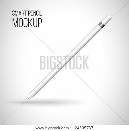 White tablet stylus isolated on white background. Digital input device. Graphic pencil for touch screen. Drawing pen tool for digitizer. Sketching stick style design. Computer electronic artist handle