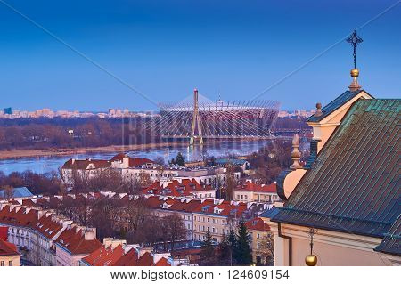 Panoramic view of Warsaw at sunset, Warsaw, Poland