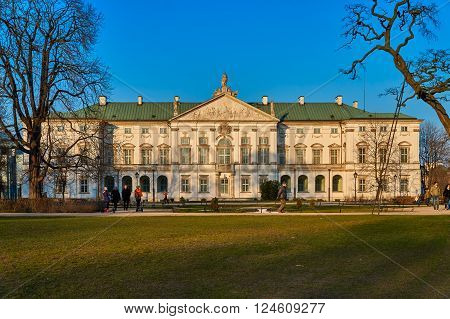Warsaw, Poland - March 13, 2016: Krasinski Palace in Warsaw at sunset, Poland.