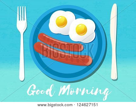 Good morning phrase. Breakfast omelet. Vector illustration. eps 10