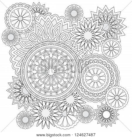 Mandalas and flawers with hand drawn elements. Image for adult and children coloring books pages. For decorate dishes cups porcelain ceramics. Vector illustration - eps 10.