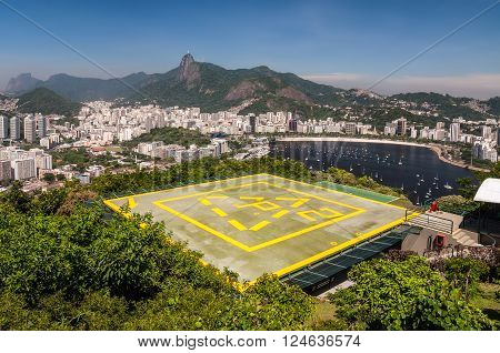 Rio de Janeiro View from Urca Mountain with Helipad, Brazil