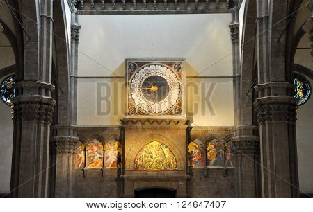 FLORENCE-NOVEMBER 10: Clock in the Duomo by Paolo Uccello on November 10 2010 in Florence Italy.